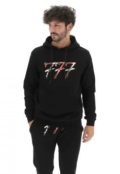 Felpa 777 Microfelpata Con Tasca A Marsupio E Logo Frontale A Contrasto