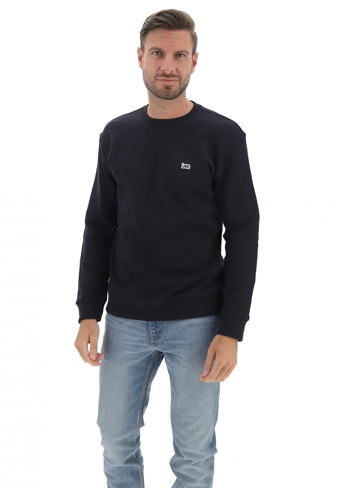 Felpa Girocollo Uomo Lee Tinta Unita Con Patch Logo 3 Felpa Girocollo Uomo Lee Tinta Unita Con Patch Logo