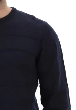 Maglione Girocollo Con Riga Tono Su Tono Blu Salina -Negozio Da Uomo Alla Moda 1a5dc92ce84fe0f4ca1e48569d903a57