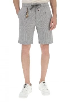 YES.ZEE Bermuda Yes Zee Uomo Rigato In Misto Lino E Cotone Con Coulisse