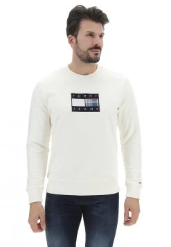 Felpa Girocollo Tommy Jeans Dm0dm15704 Garzata Con Patch Applicata Centrale