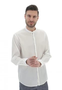 Camicia 8.9 Collo Coreana Con Tessuto Rigato Tinta Unita