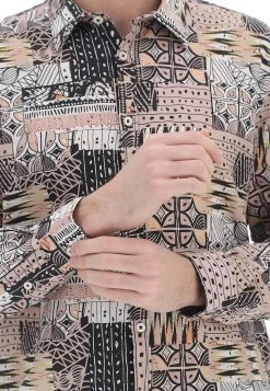 Camicia Casual Uomo Age In Msto Lino E Cotone Con Fantasia Astratta -Negozio Da Uomo Alla Moda 58d62d597916de4b508f82b950bd50bc