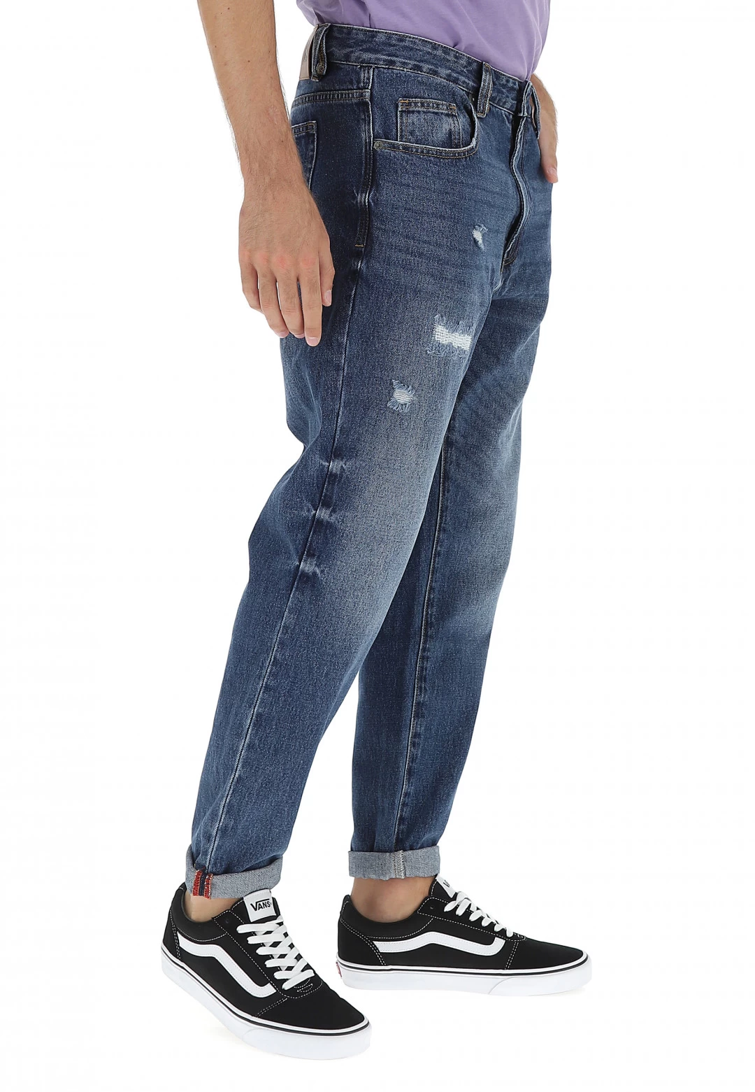Pantalone Jeans 8.9 Mod. Wilson In Cotone Loose Fit Con Lavaggio Scuro E Rotture 4 Pantalone Jeans 8.9 Mod. Wilson In Cotone Loose Fit Con Lavaggio Scuro E Rotture - immagine 2
