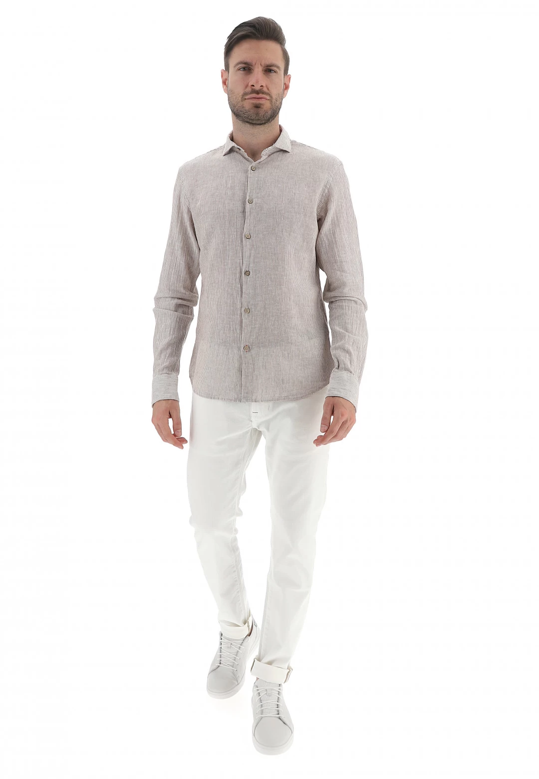 YES.ZEE Camicia Yes Zee Uomo Rigata In Misto Lino E Cotone 6 YES.ZEE Camicia Yes Zee Uomo Rigata In Misto Lino E Cotone - immagine 4