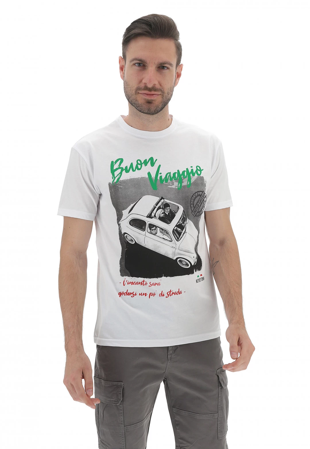 T-shirt Keyjey Denim Stampa Buon Viaggio 3 T-shirt Keyjey Denim Stampa Buon Viaggio