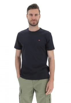 T-shirt Napapijri Uomo In Ccotone Con Bandierina Logo Ricamata