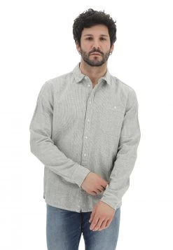 Camicia Blend Uomo Rigata All Over Con Taschino Sul Petto