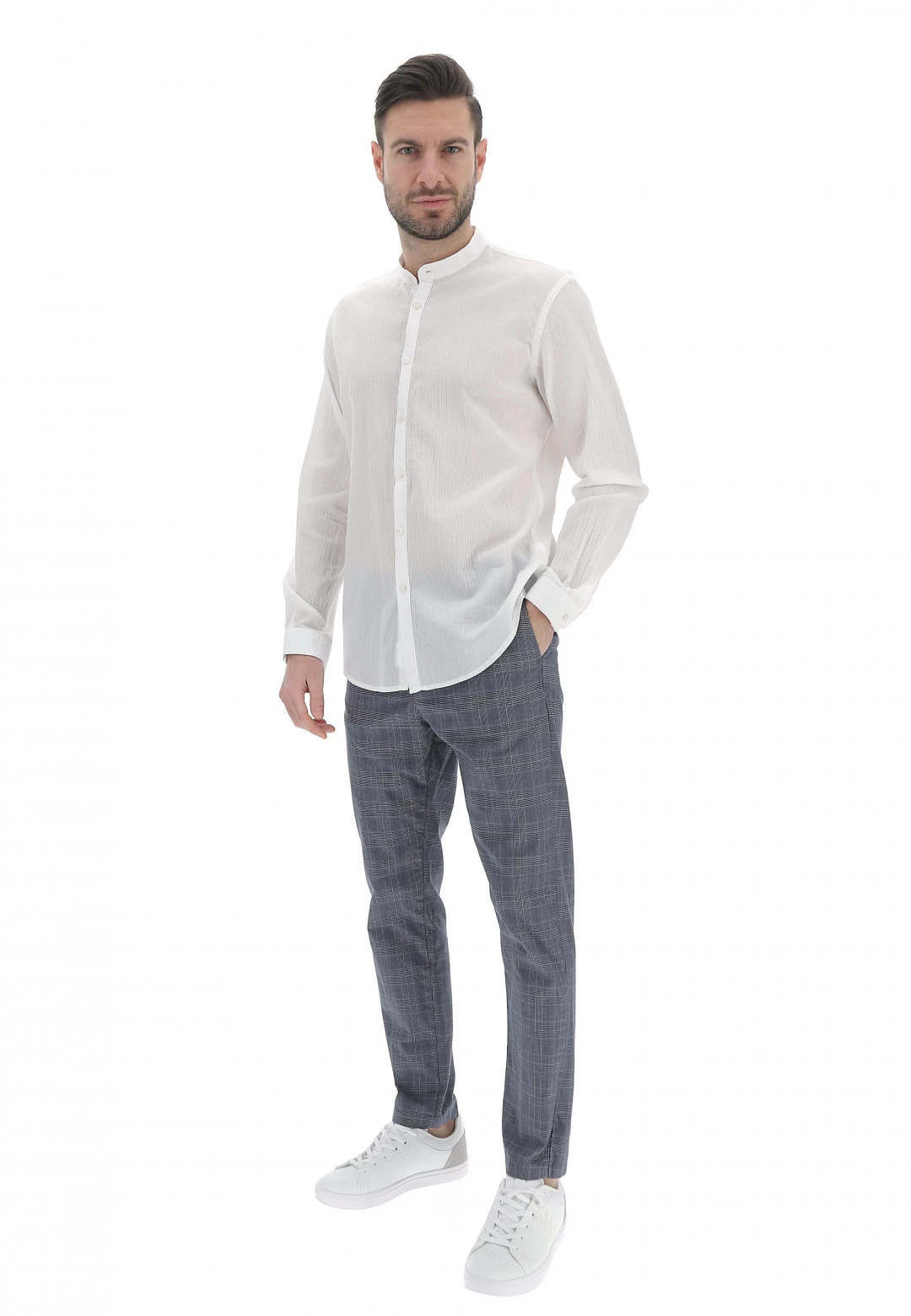 Camicia 8.9 Collo Coreana Con Tessuto Rigato Tinta Unita 6 Camicia 8.9 Collo Coreana Con Tessuto Rigato Tinta Unita - immagine 4