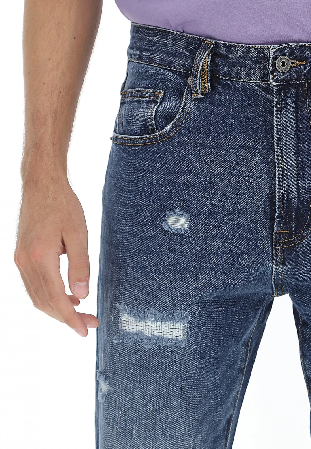 Pantalone Jeans 8.9 Mod. Wilson In Cotone Loose Fit Con Lavaggio Scuro E Rotture 7 Pantalone Jeans 8.9 Mod. Wilson In Cotone Loose Fit Con Lavaggio Scuro E Rotture - immagine 5