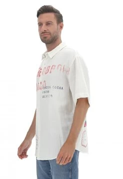 Camicia Maxi Catch Uomo Effetto Lino Con Scritte Sfumate Fronte E Retro