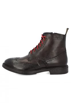 Stivaletto Elegante Piùdue In Pelle Marrone Disegno Brogue Made In Italy