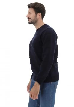 Maglione Girocollo Con Riga Tono Su Tono Blu Salina -Negozio Da Uomo Alla Moda a13fcfb42e5223c644e0557aa718c40a