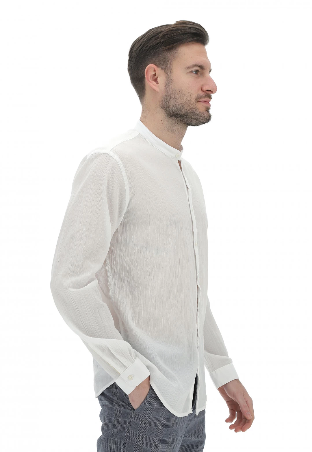 Camicia 8.9 Collo Coreana Con Tessuto Rigato Tinta Unita 4 Camicia 8.9 Collo Coreana Con Tessuto Rigato Tinta Unita - immagine 2