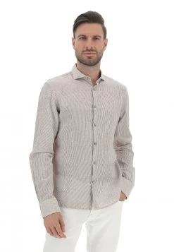 YES.ZEE Camicia Yes Zee Uomo Rigata In Misto Lino E Cotone