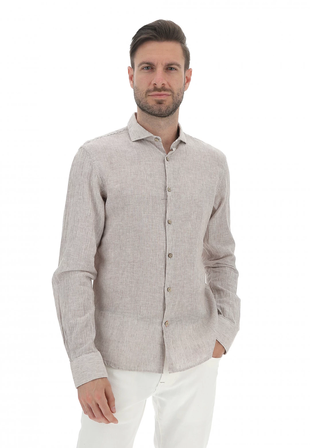 YES.ZEE Camicia Yes Zee Uomo Rigata In Misto Lino E Cotone 3 YES.ZEE Camicia Yes Zee Uomo Rigata In Misto Lino E Cotone