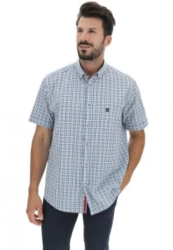 Camicia A Quadretti Azzurro/blu/marrone Colletto Botton Down