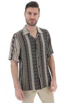 Camicia 8.9 Manica Corta Con Fanatsia Etnica All Over In Viscosa
