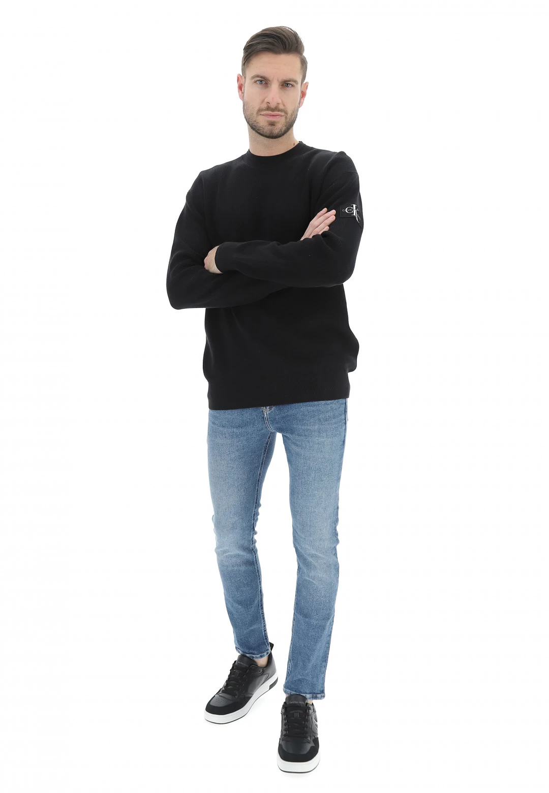 Maglioncino Calvin Klein Jeans Uomo A Costine Con Patch Sulla Manica 6 Maglioncino Calvin Klein Jeans Uomo A Costine Con Patch Sulla Manica - immagine 4