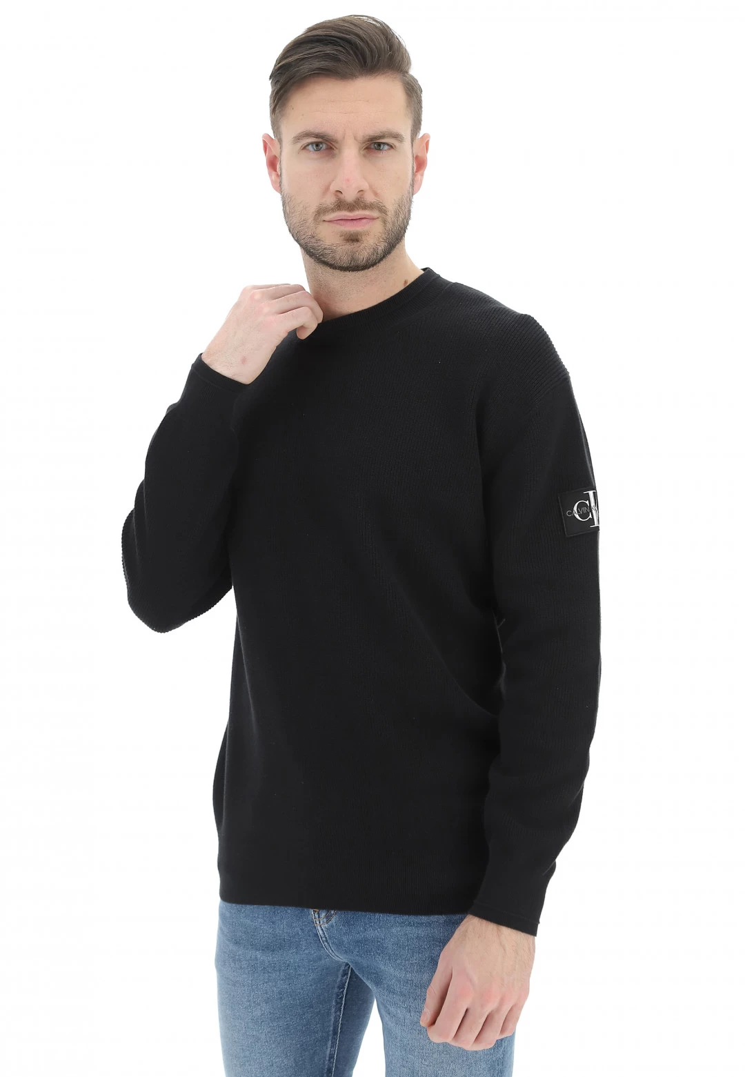 Maglioncino Calvin Klein Jeans Uomo A Costine Con Patch Sulla Manica 3 Maglioncino Calvin Klein Jeans Uomo A Costine Con Patch Sulla Manica