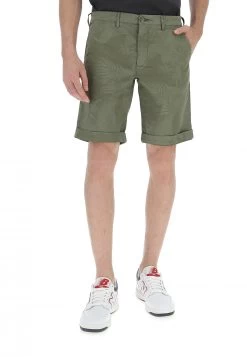 Bermuda Uomo 40weft Chino Con Fantasia A Foglie All Over