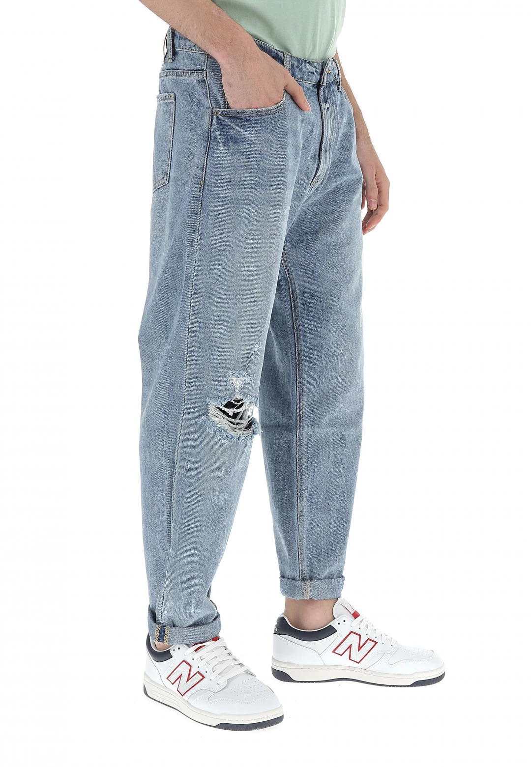 Jeans Cropped 8.9 Uomo Con Rottura Loose Fit 4 Jeans Cropped 8.9 Uomo Con Rottura Loose Fit - immagine 2