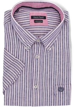 Camicia Misto Lino Manica Corta A Righe Ascot Over