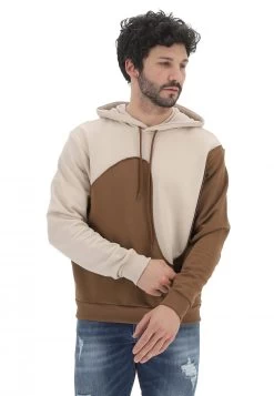 Felpa Con Cappuccio Age Uomo Made In Italy Bicolor Con Cuciture A Vista