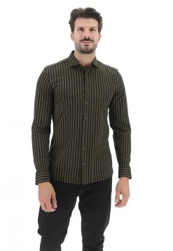 Camicia Manica Lunga Olymp Elasticizzata In Fantasia A Righe Super Slim Fit