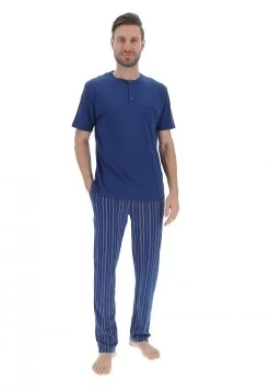 Set Pigiama Corto E Lungo Ragno Uomo Con T-shirt A Serafino E Pantaloni A Righe Verticali